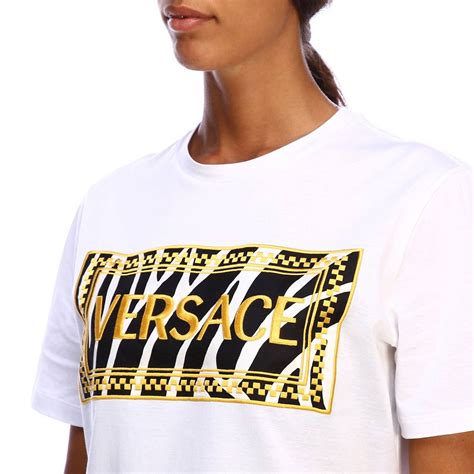 versace white top women's|versace black t shirt women.